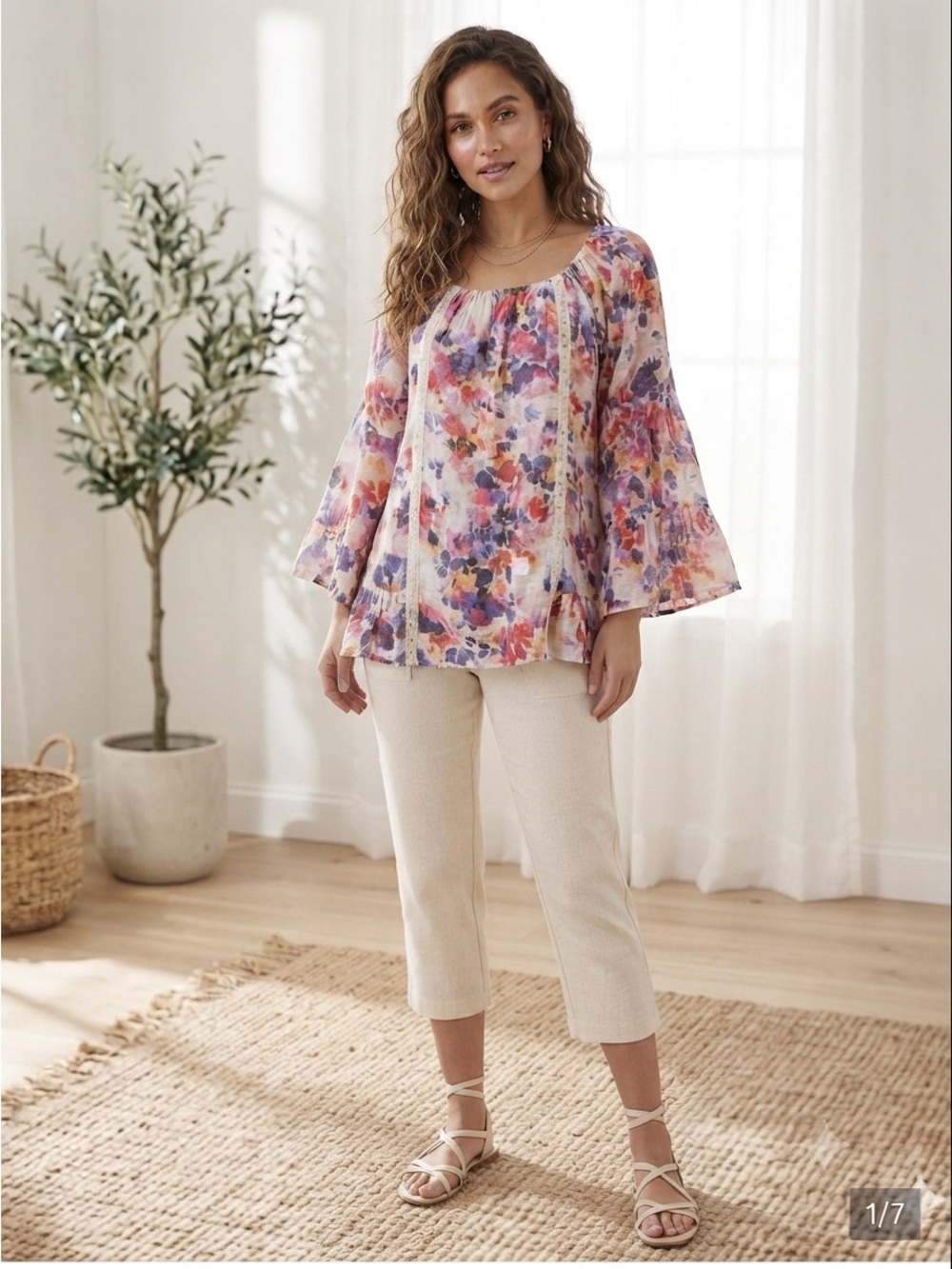 Zac & Rachel Floral Peasant Top - Pink, Purple, Yellow
